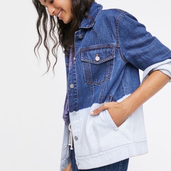 Anthropologie Jackets & Blazers - NWT Anthropologie Avec Les Filles Evanna Dip-Dyed Denim Trucker Jacket Large